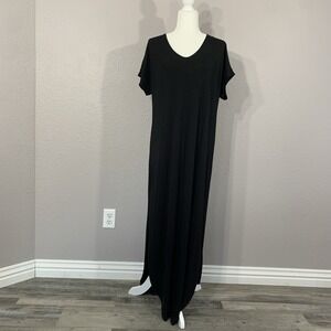 Pink Lily Black Rolled Short Sleeve Maxi Dress Side Slits V-Neck SIZE XL NWOT
